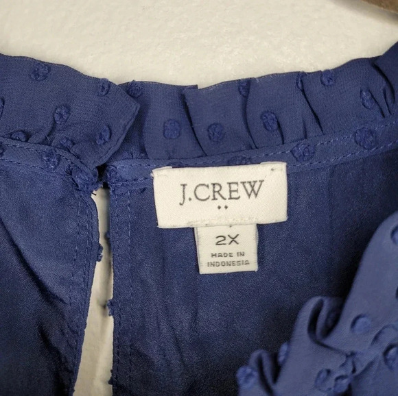 J CREW women's navy Swiss dots sheer ruffles shirt sleeveless blouse top size 2X - Picture 4 of 5